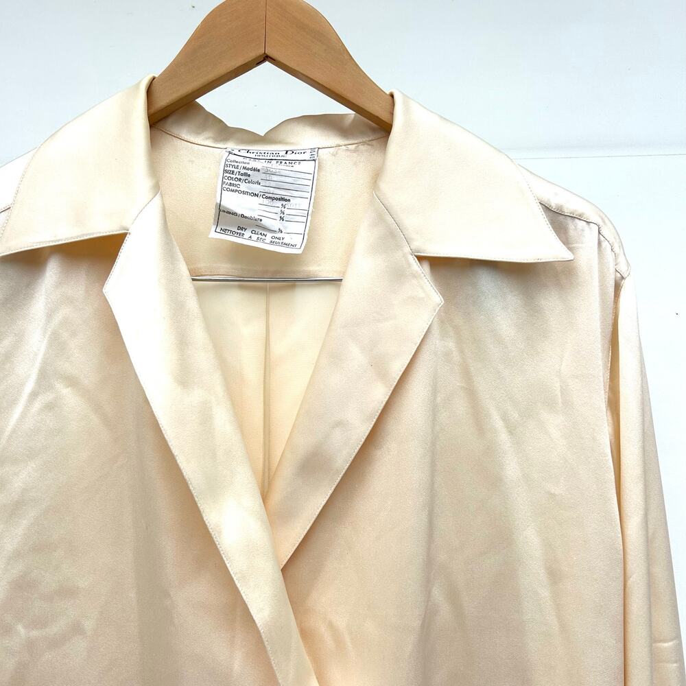 Vintage Christian Dior Cream Ecru Satin Silk Double Breasted Blouse 40 Jacket - Picture 5 of 13
